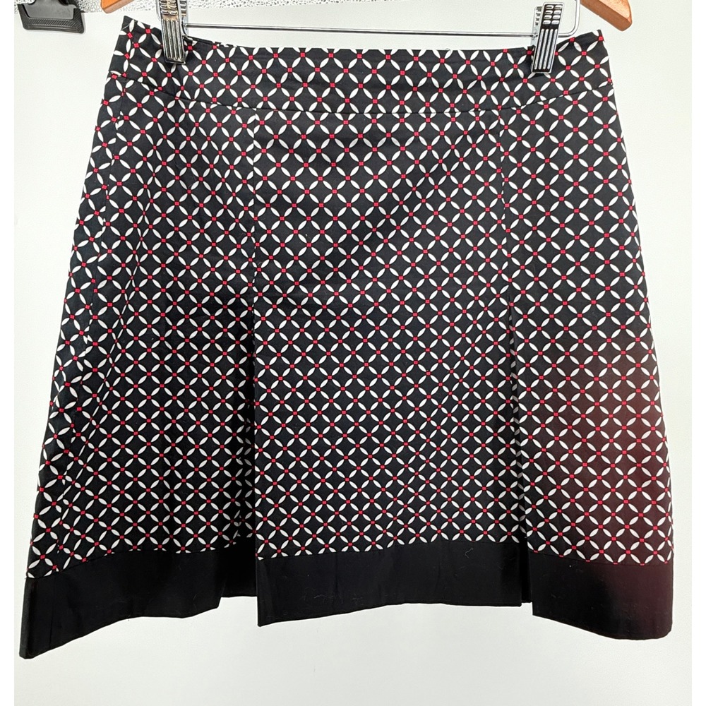 Ann Taylor Petites Black Geometric Print A-Line Skirt Size 10P Side Zip Lined